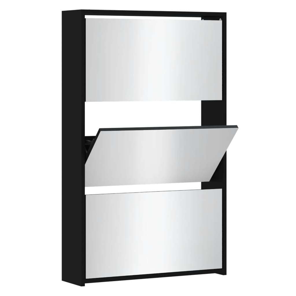 Vidaxl schoenenkast met spiegel 3-laags zwart 63x17x102,5 cm