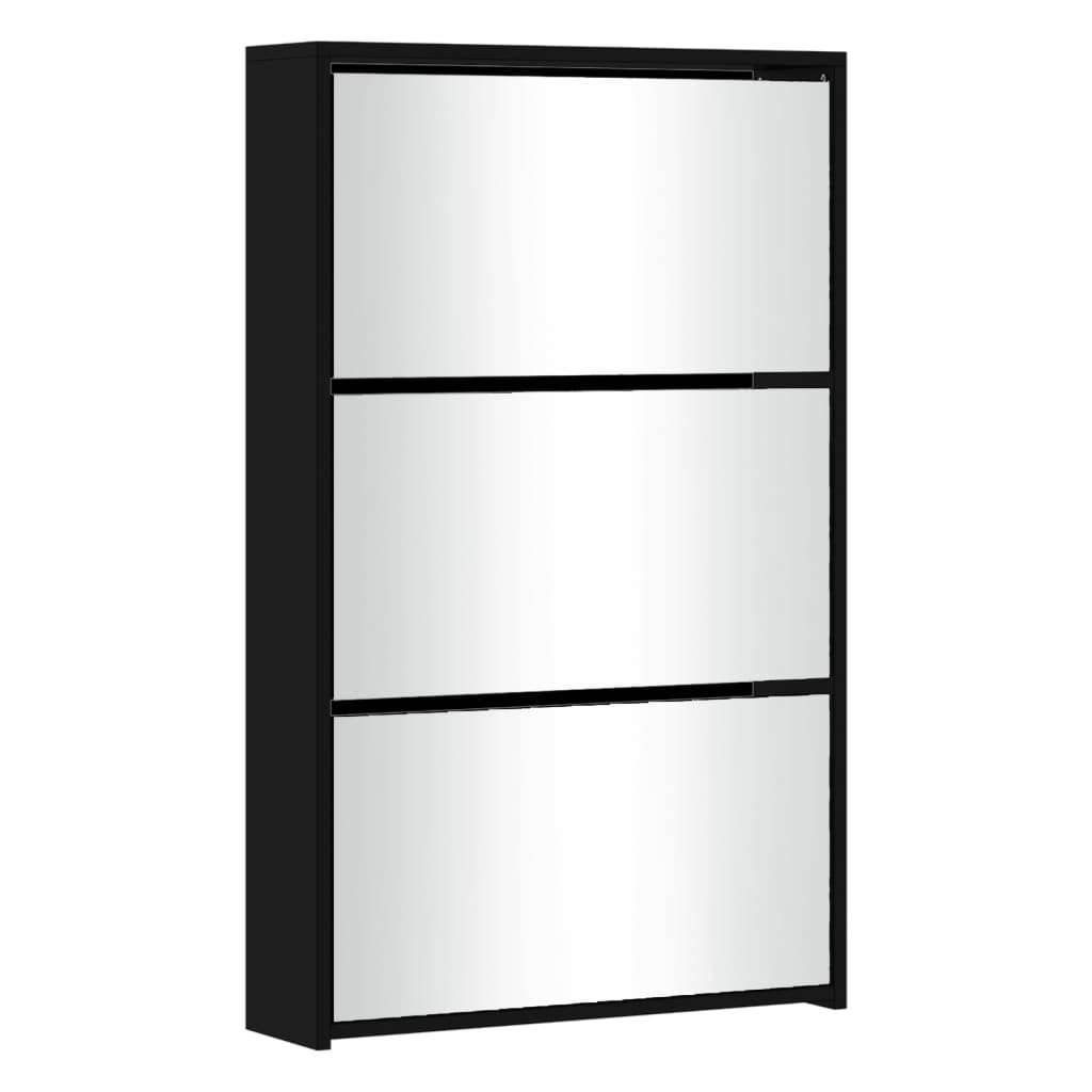 Vidaxl schoenenkast met spiegel 3-laags zwart 63x17x102,5 cm