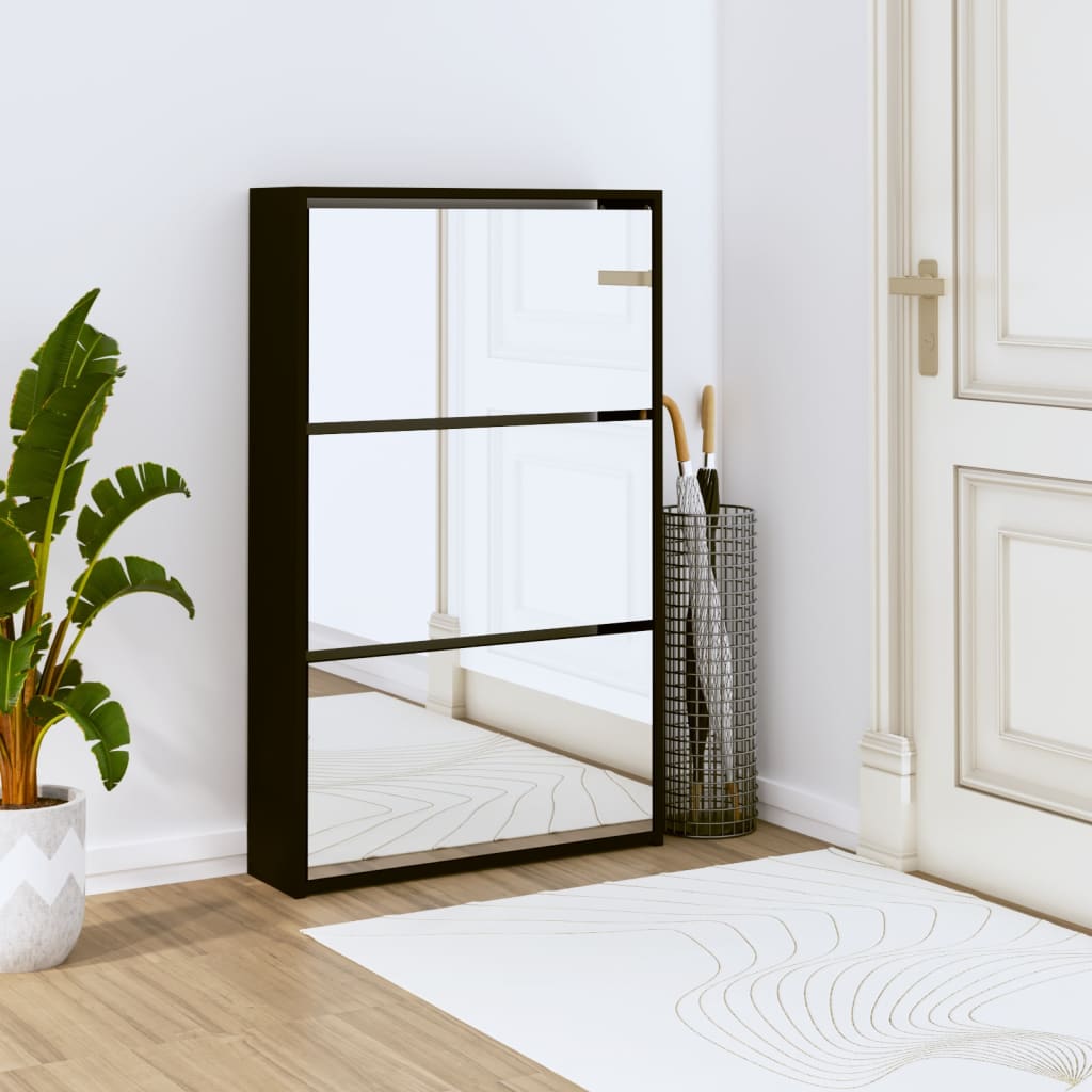 Vidaxl schoenenkast met spiegel 3-laags zwart 63x17x102,5 cm