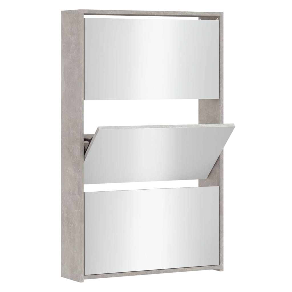 Vidaxl schoenenkast met spiegel 3-laags 63x17x102,5 cm betongrijs
