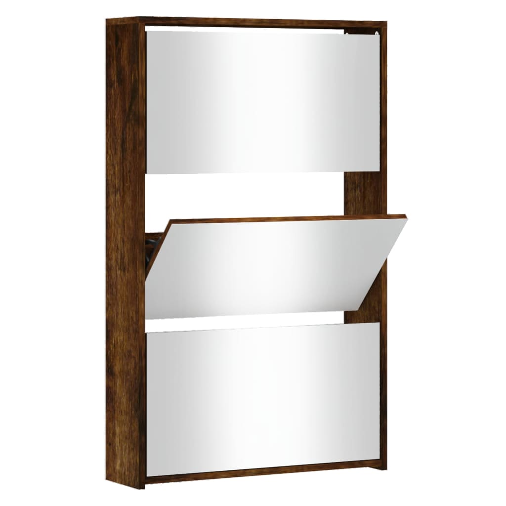 Vidaxl schoenenkast met spiegel 3-laags 63x17x102,5 cm gerookt eiken