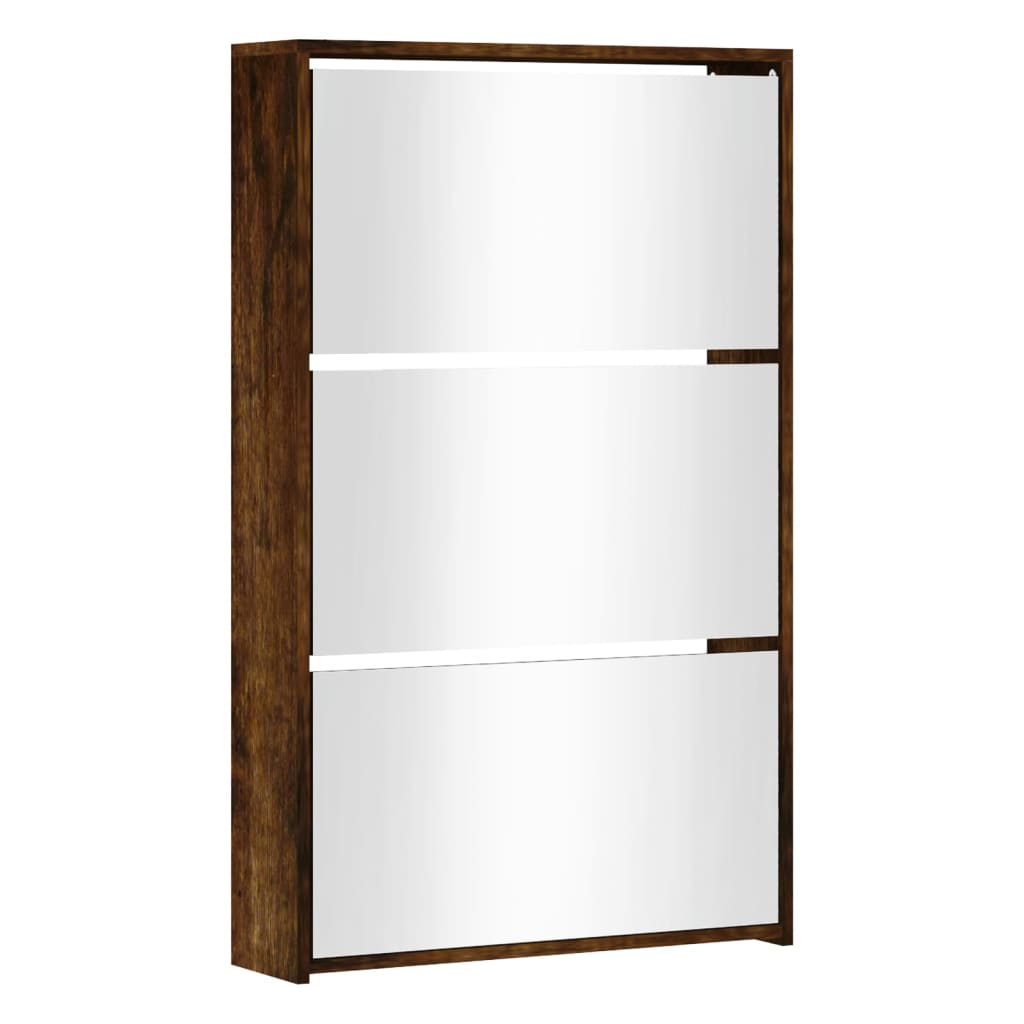 Vidaxl schoenenkast met spiegel 3-laags 63x17x102,5 cm gerookt eiken