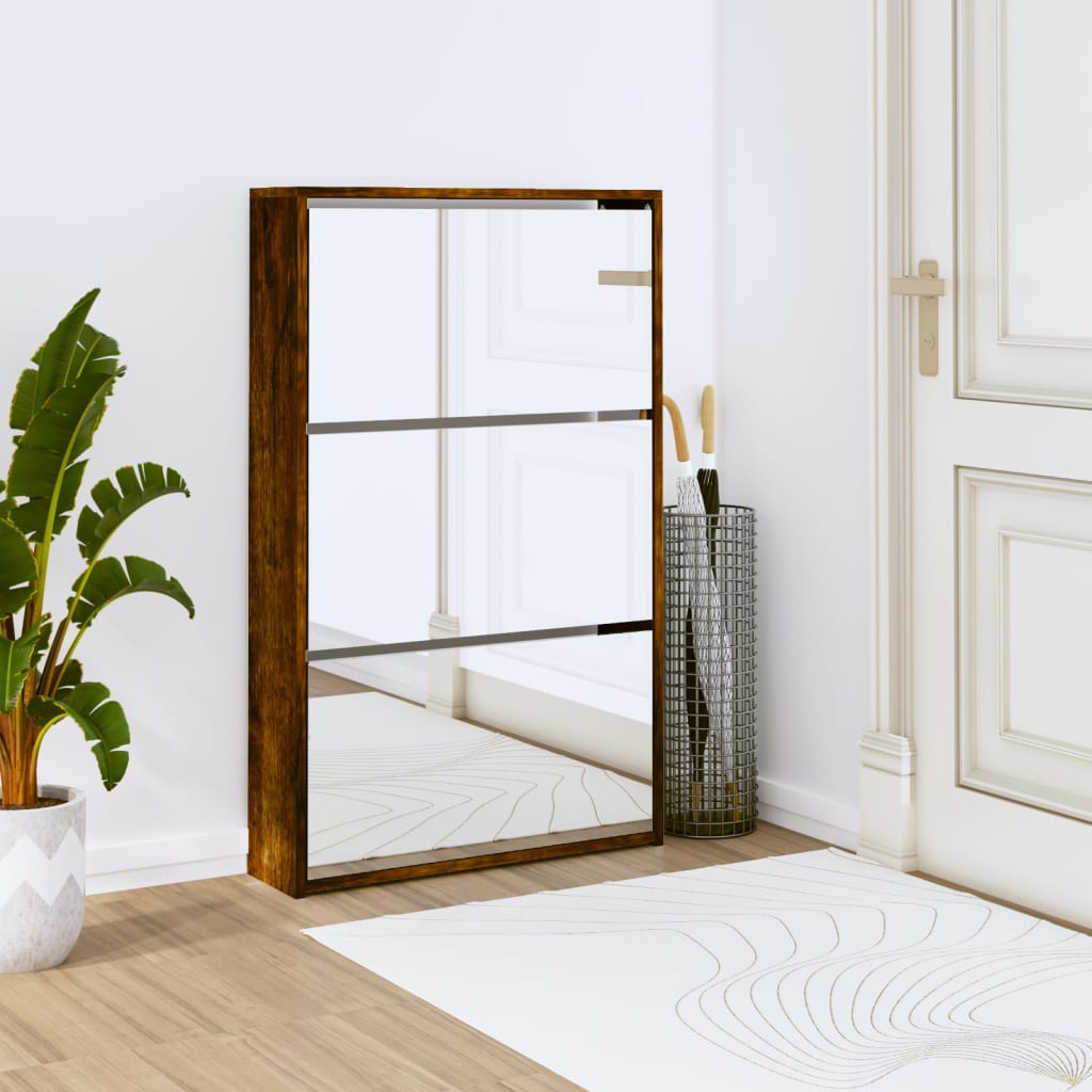 Vidaxl schoenenkast met spiegel 3-laags 63x17x102,5 cm gerookt eiken