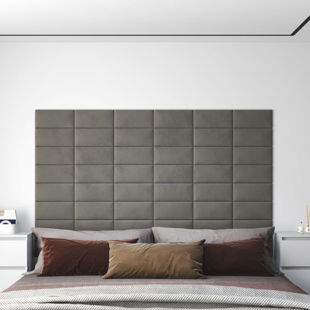 Vidaxl wandpanelen 12 st 0,54 m² 30x15 cm fluweel lichtgrijs