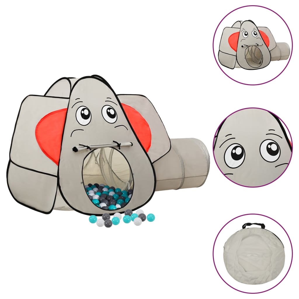 Vidaxl kinderspeeltent met 250 ballen olifant 174x86x101 cm grijs