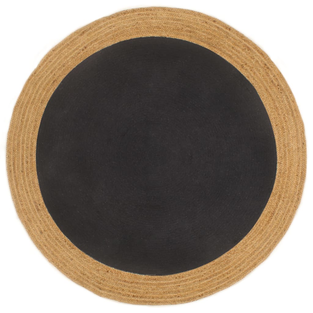 VidaXL Vloerkleed rond gevlochten 180 cm jute en katoen zwart naturel