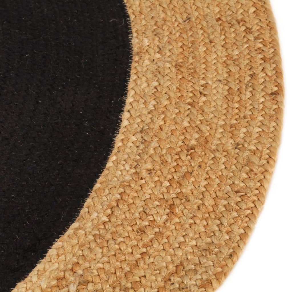 VidaXL Vloerkleed rond gevlochten 180 cm jute en katoen zwart naturel