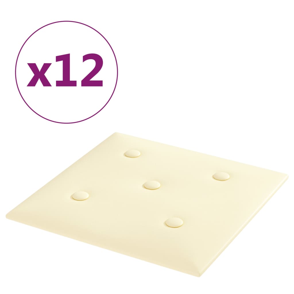 VidaXL Wandpanelen 12 st 1,08 m² 30x30 cm kunstleer crèmekleurig