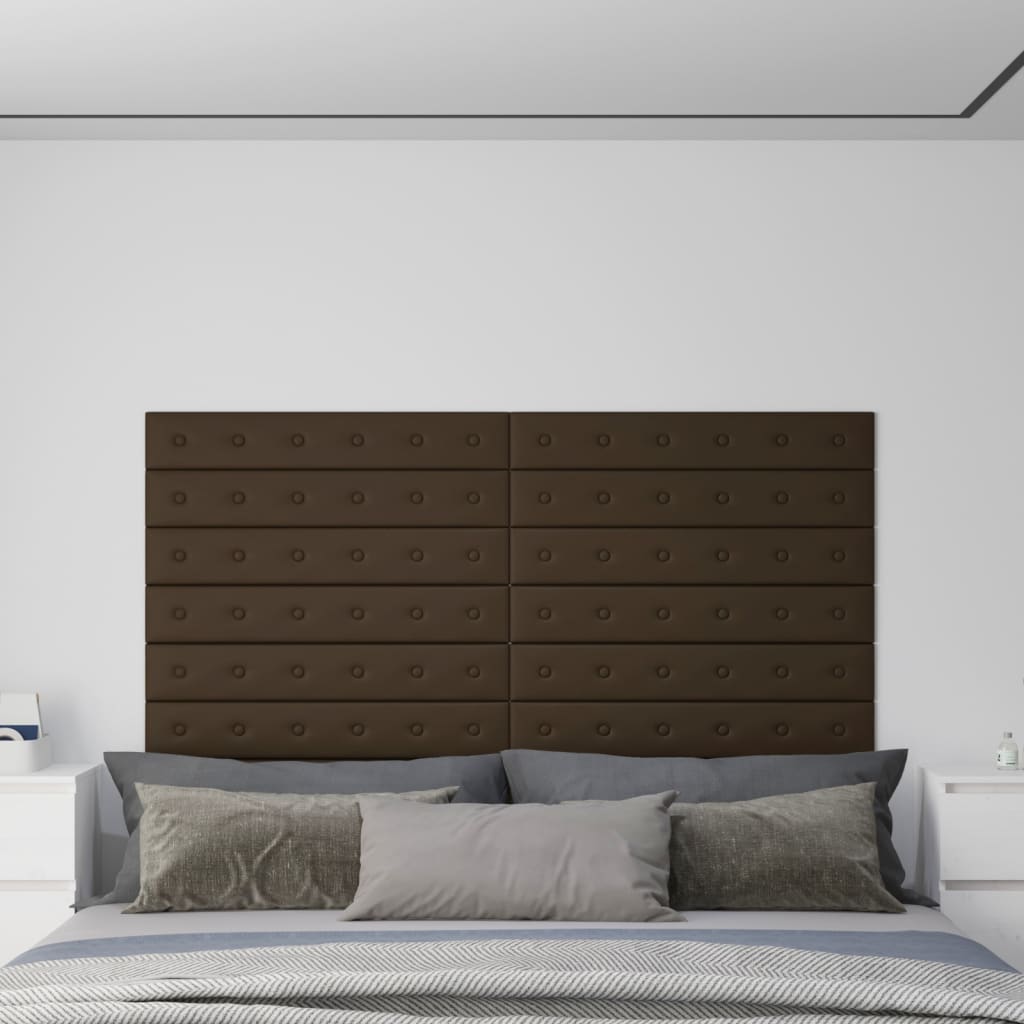 VidaXL Wandpanelen 12 st 1,62 m² 90x15 cm kunstleer bruin