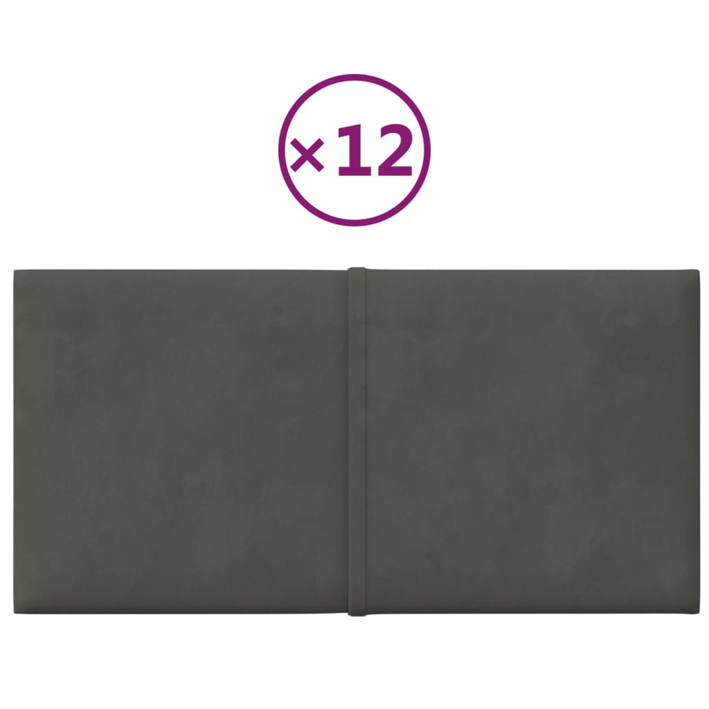 VidaXL Wandpanelen 12 st 0,54 m² 30x15 cm fluweel donkergrijs
