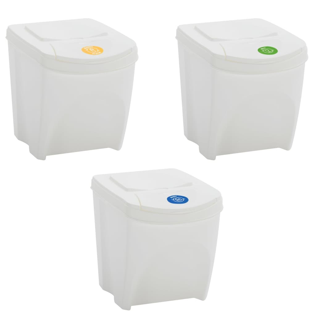 Vidaxl vuilnisbakken 3 st stapelbaar 75 l polypropeen wit