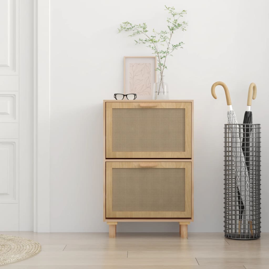 Vidaxl schoenenkast 52x25x80 cm bewerkt hout natuurlijk rattan bruin