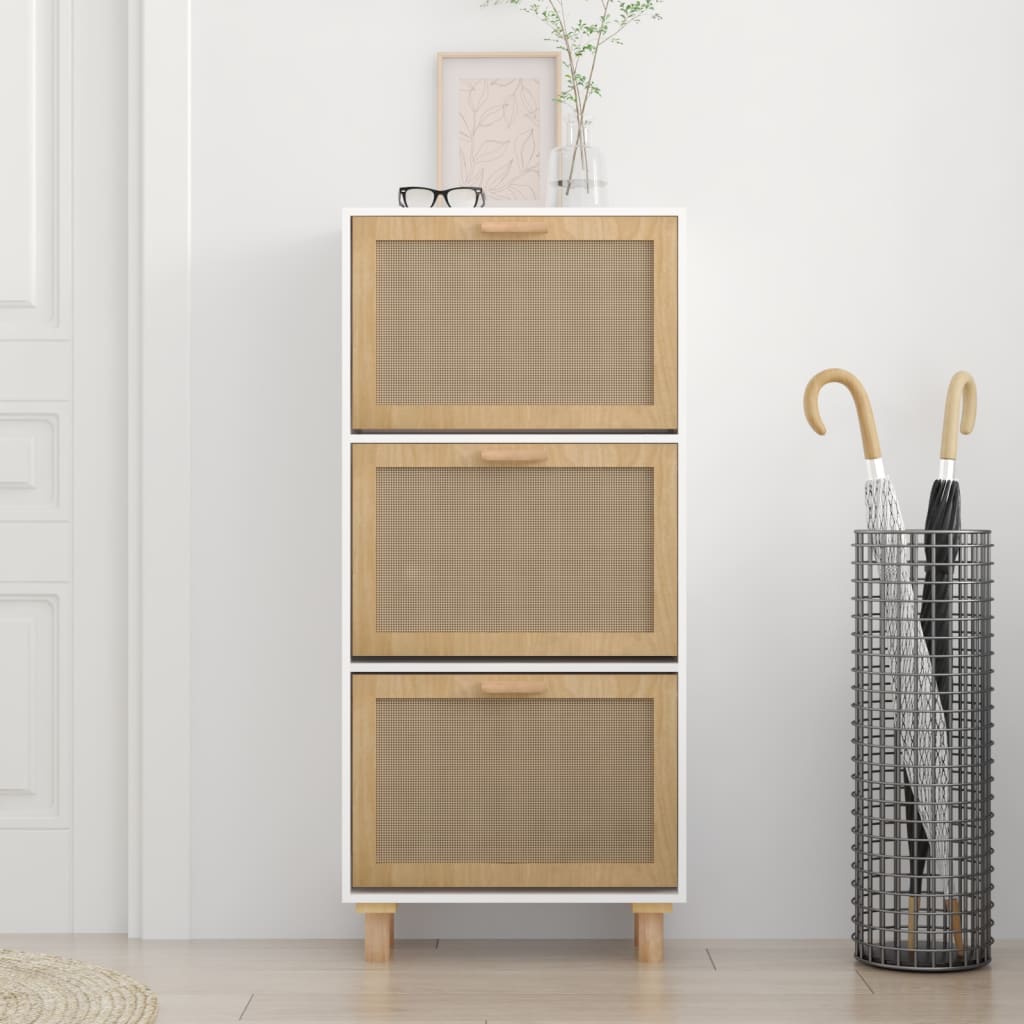 Vidaxl schoenenkast 52x25x115 cm bewerkt hout en natuurlijk rattan wit