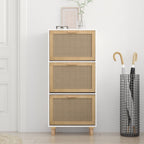 Vidaxl schoenenkast 52x25x115 cm bewerkt hout en natuurlijk rattan wit
