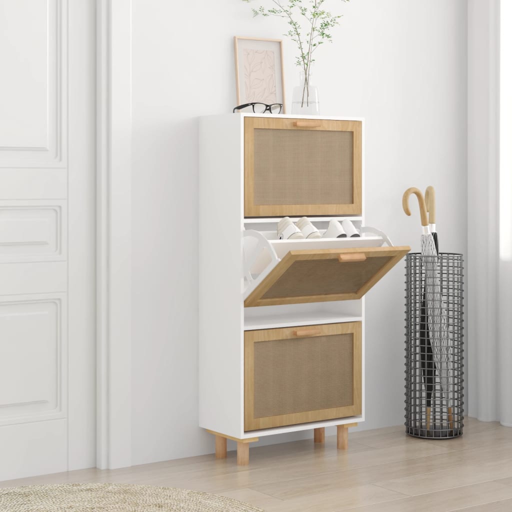 Vidaxl schoenenkast 52x25x115 cm bewerkt hout en natuurlijk rattan wit