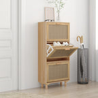 Vidaxl schoenenkast 52x25x115cm bewerkt hout natuurlijk rattan bruin