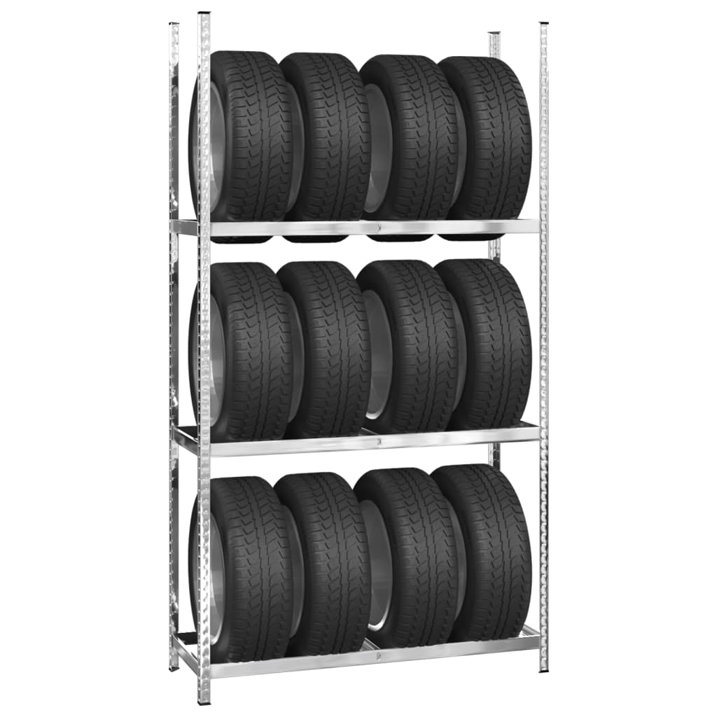Vidaxl bandenrek 3-laags 110x40x200 cm staal zilverkleurig