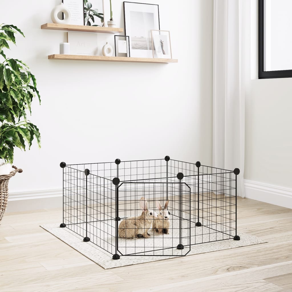 Vidaxl huisdierkooi met 8 panelen en deur, zwart 35x35 cm staal
