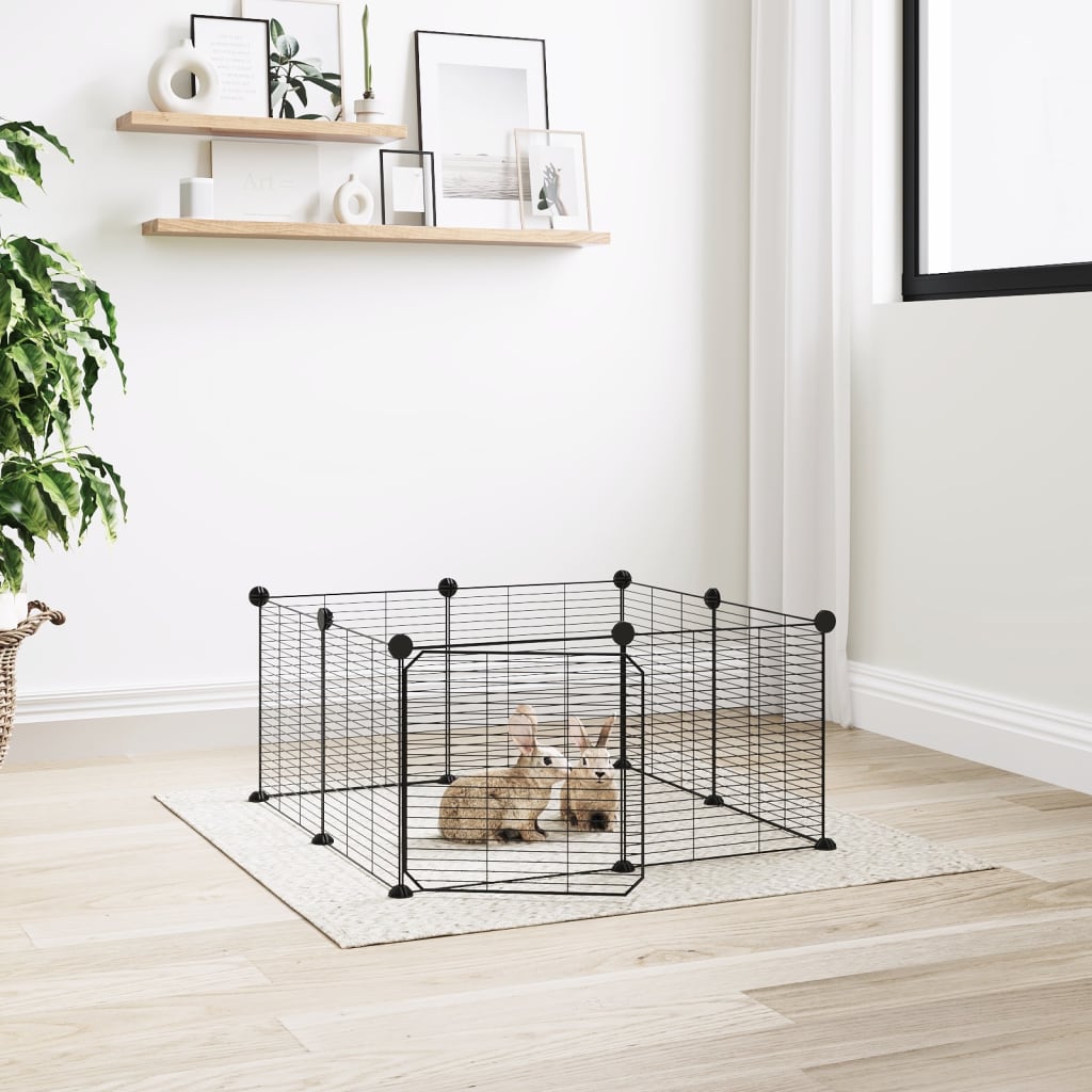 Vidaxl huisdierkooi met 8 panelen en deur, zwart 35x35 cm staal