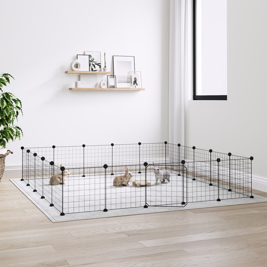 Vidaxl huisdierenkooi met deur 20 panelen 35x35 cm staal zwart