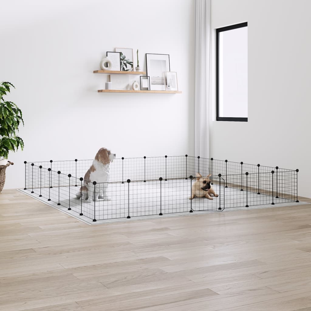 Vidaxl huisdierenkooi met deur 28 panelen 35x35 cm staal zwart