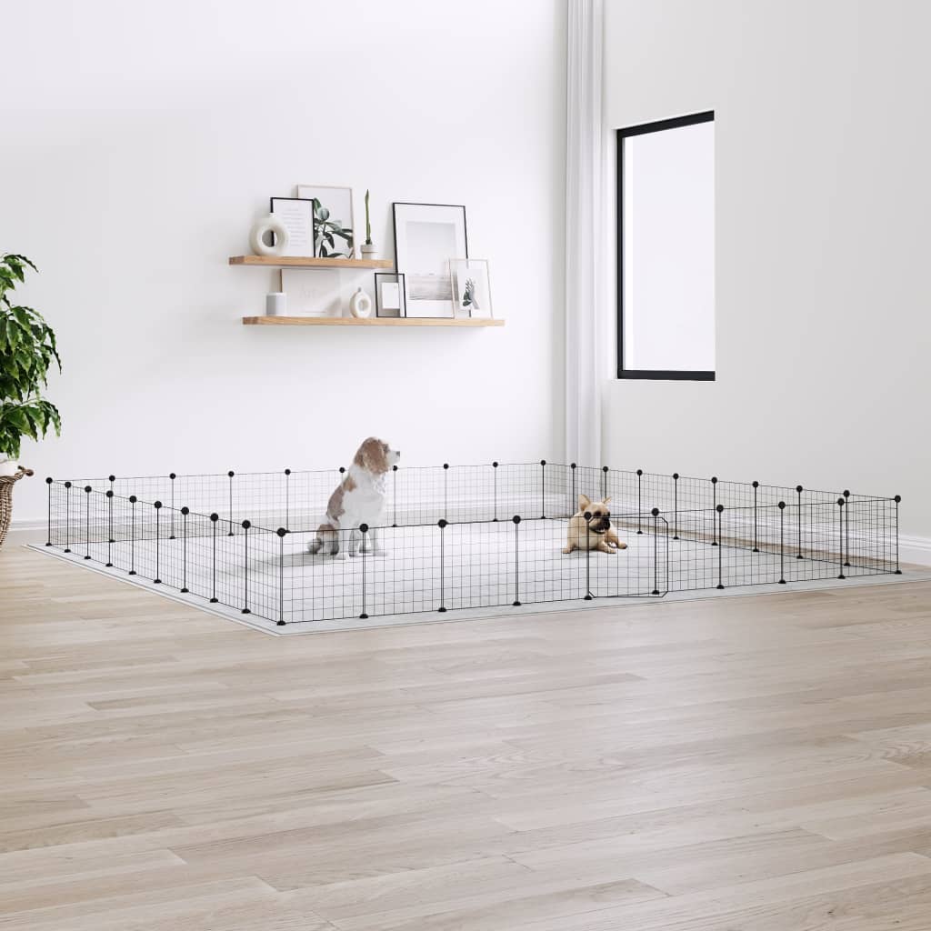 Vidaxl huisdierenkooi met deur 36 panelen 35x35 cm staal zwart