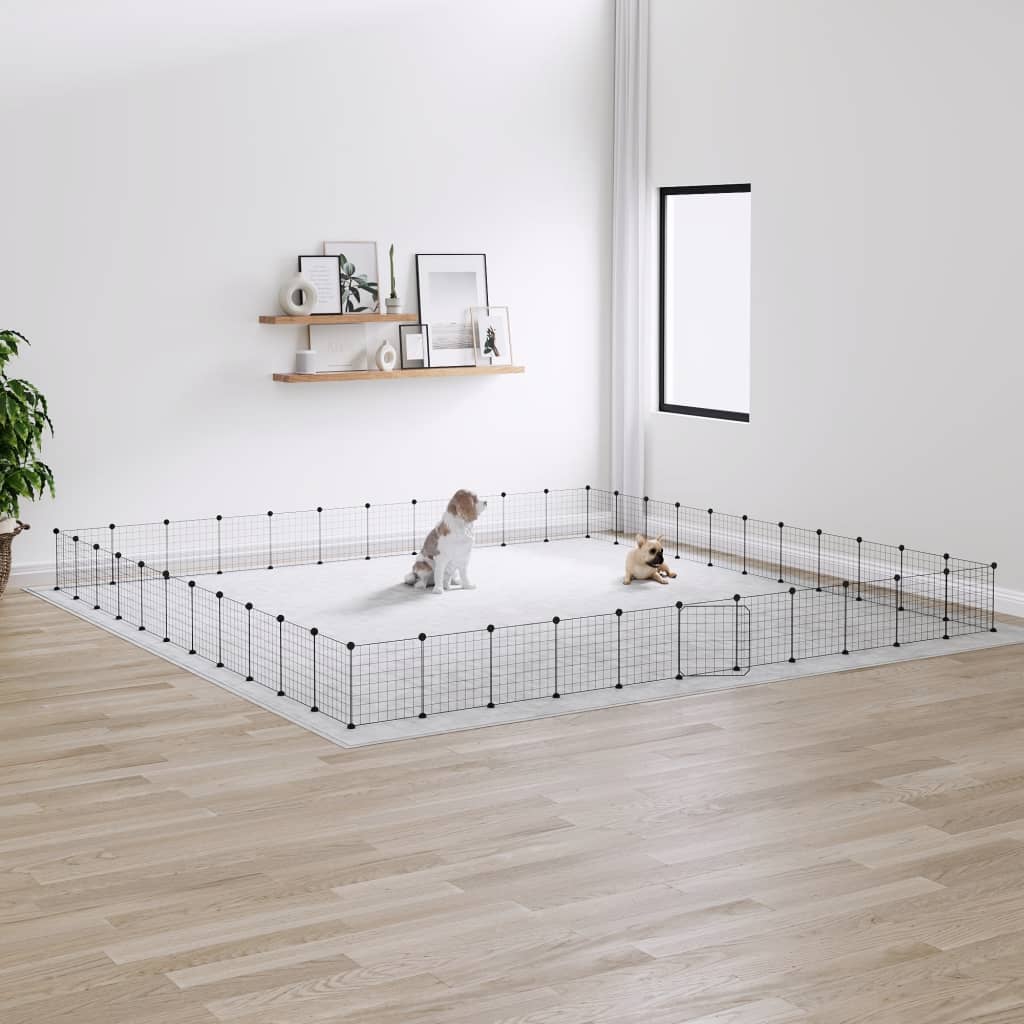 Vidaxl huisdierenkooi met deur 44 panelen 35x35 cm staal zwart