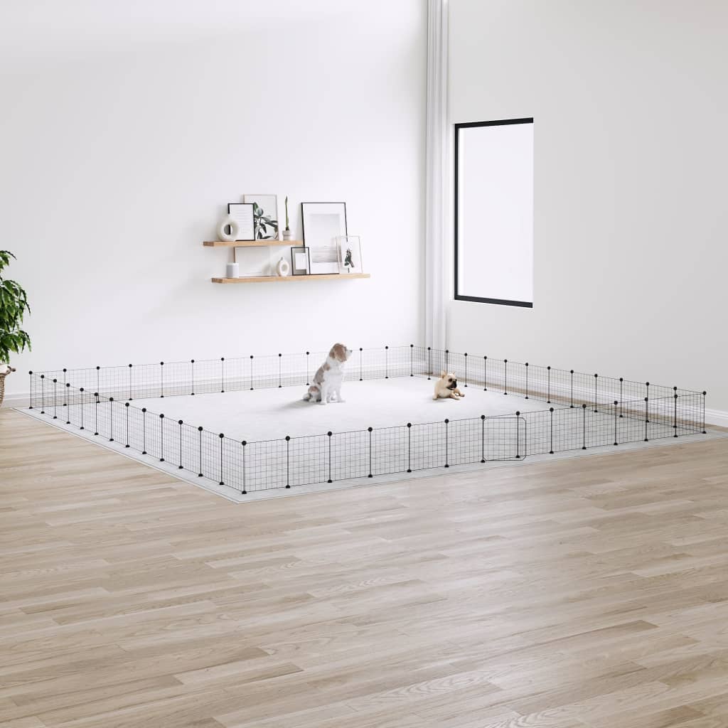 Vidaxl huisdierenkooi met deur 52 panelen 35x35 cm staal zwart