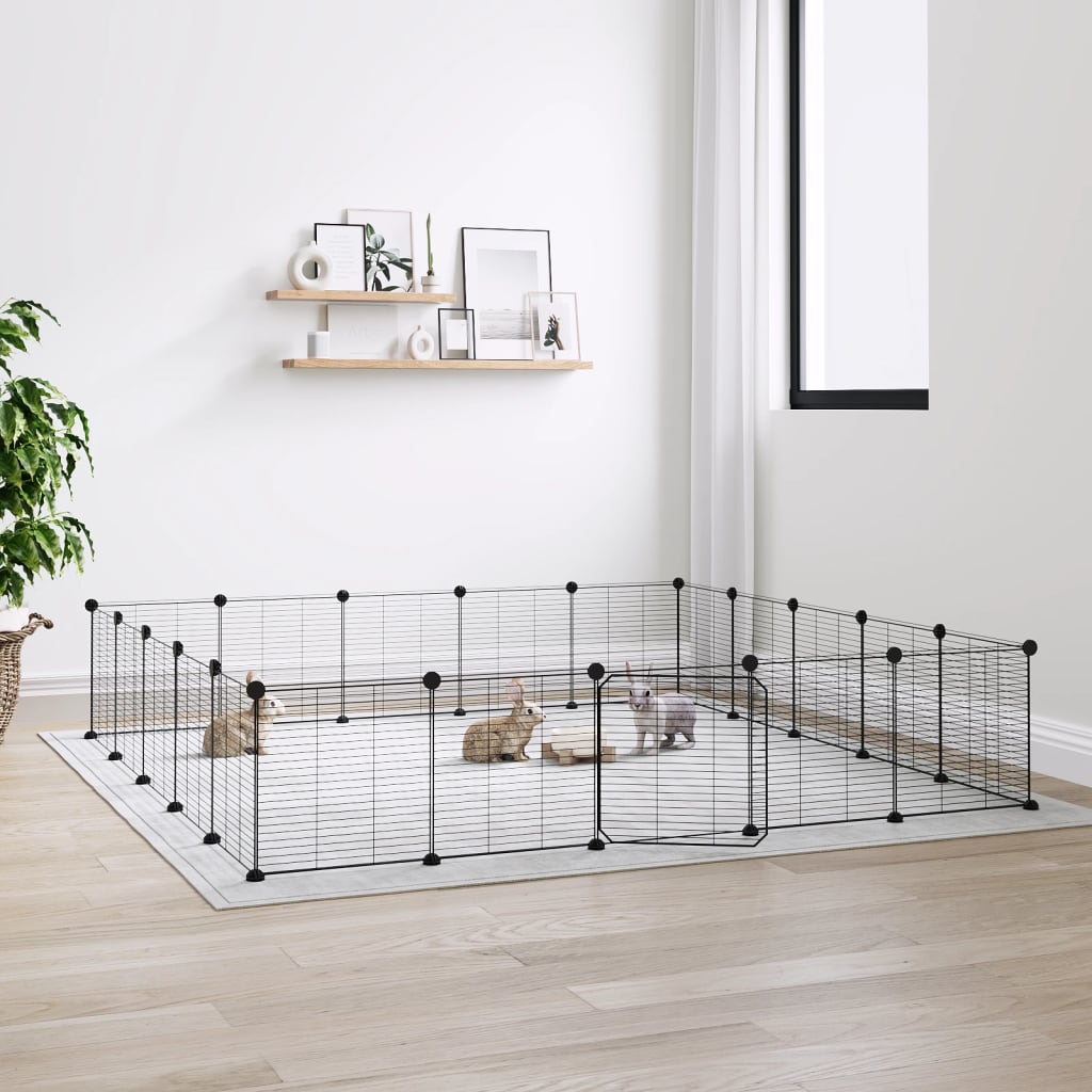 Vidaxl huisdierenkooi met deur 20 panelen 35x35 cm staal zwart