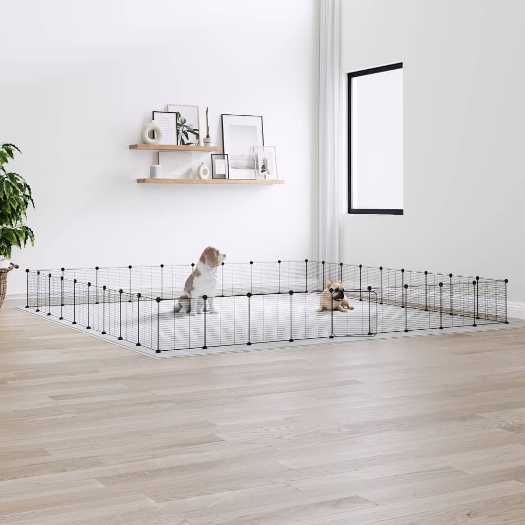 Vidaxl huisdierenkooi met deur 36 panelen 35x35 cm staal zwart