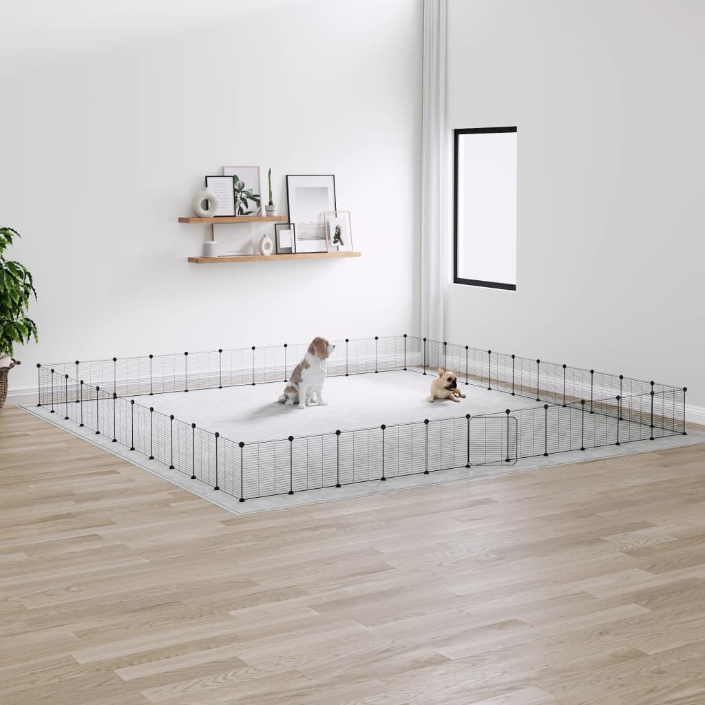 Vidaxl huisdierenkooi met deur 44 panelen 35x35 cm staal zwart