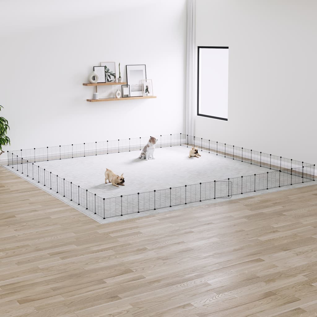 Vidaxl huisdierenkooi met deur 60 panelen 35x35 cm staal zwart