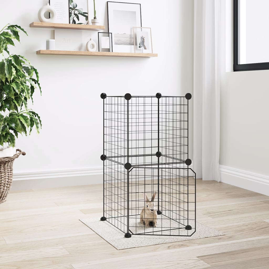 Vidaxl huisdierenkooi met deur 8 panelen 35x35 cm staal zwart