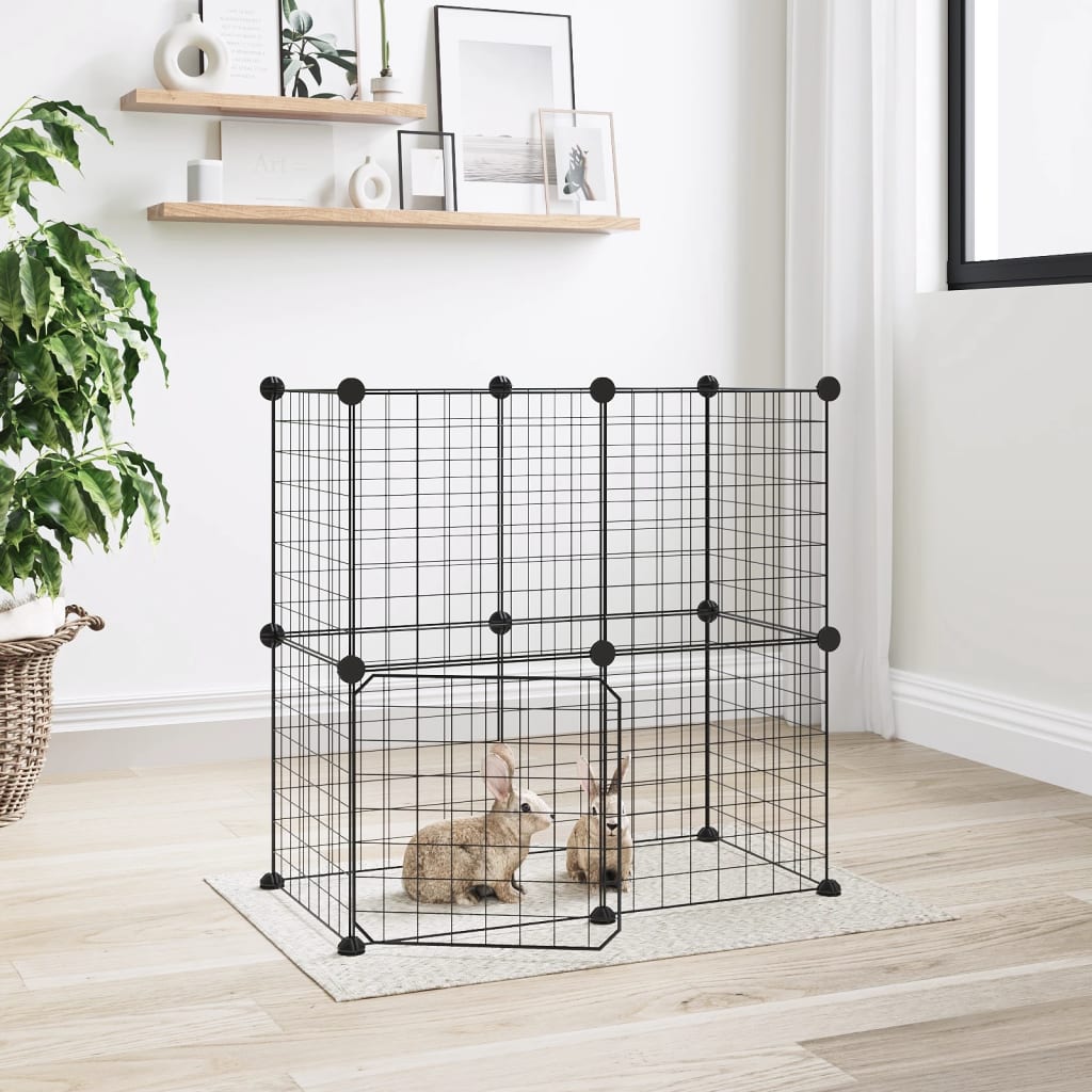 Vidaxl huisdierenkooi met deur 12 panelen 35x35 cm staal zwart