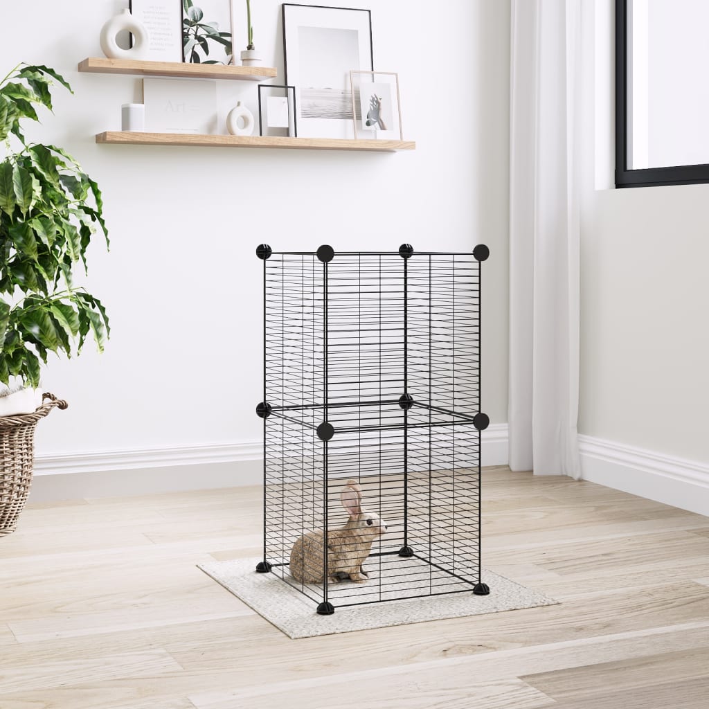 Vidaxl huisdierenkooi met 8 panelen 35x35 cm staal zwart