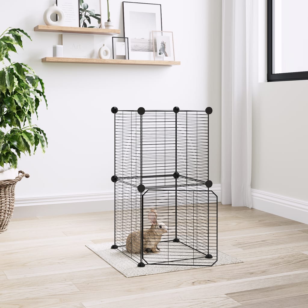 Vidaxl huisdierenkooi met deur 8 panelen 35x35 cm staal zwart