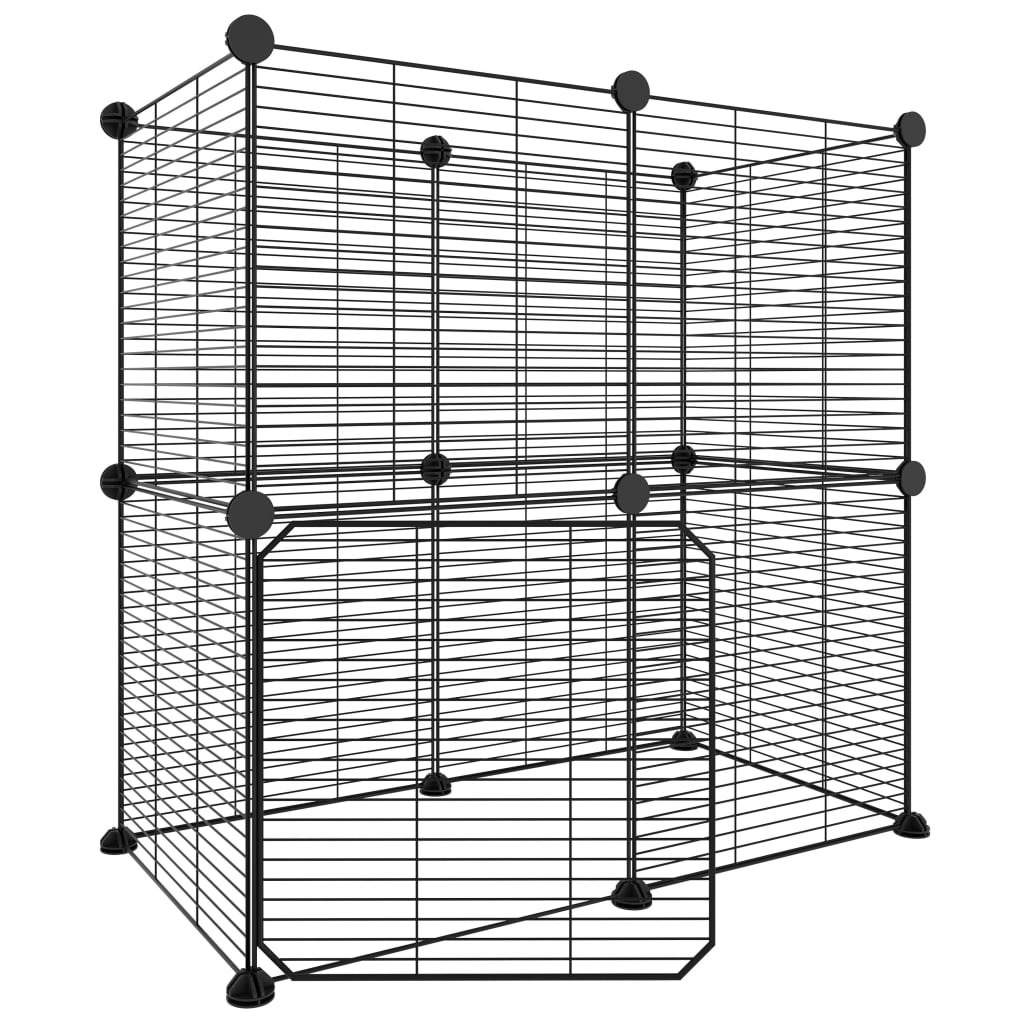 Vidaxl huisdierenkooi met deur 12 panelen 35x35 cm staal zwart