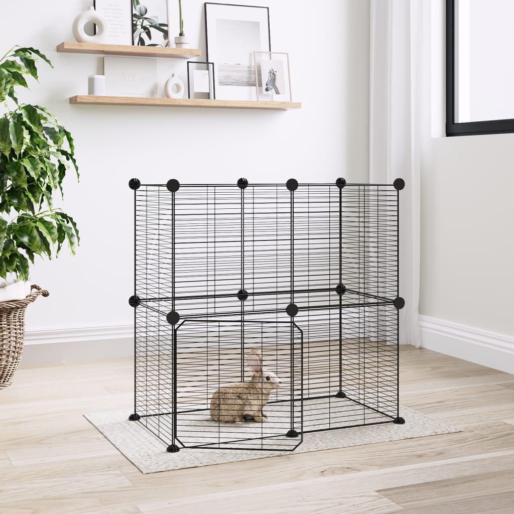 Vidaxl huisdierenkooi met deur 12 panelen 35x35 cm staal zwart