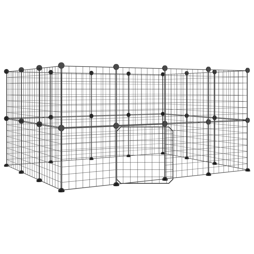 Vidaxl huisdierenkooi met deur 28 panelen 35x35 cm staal zwart