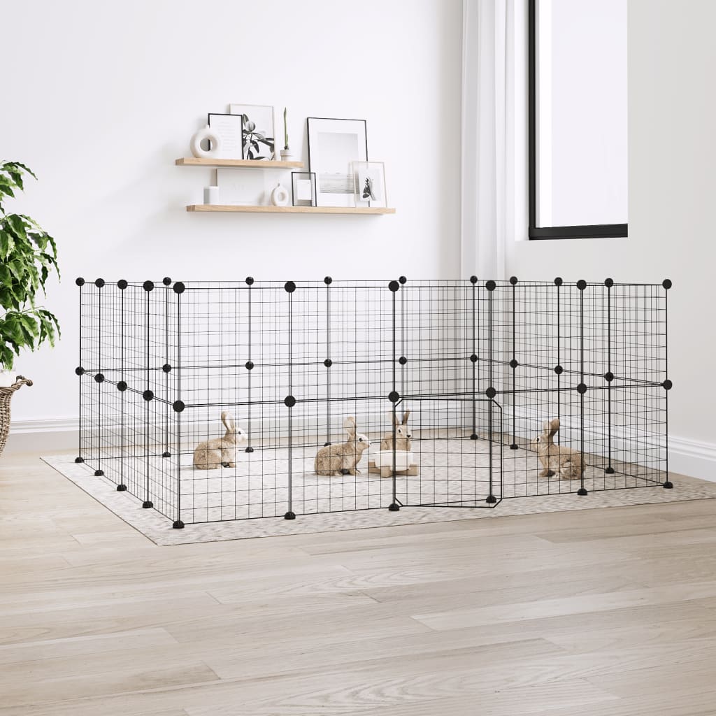 Vidaxl huisdierenkooi met deur 36 panelen 35x35 cm staal zwart