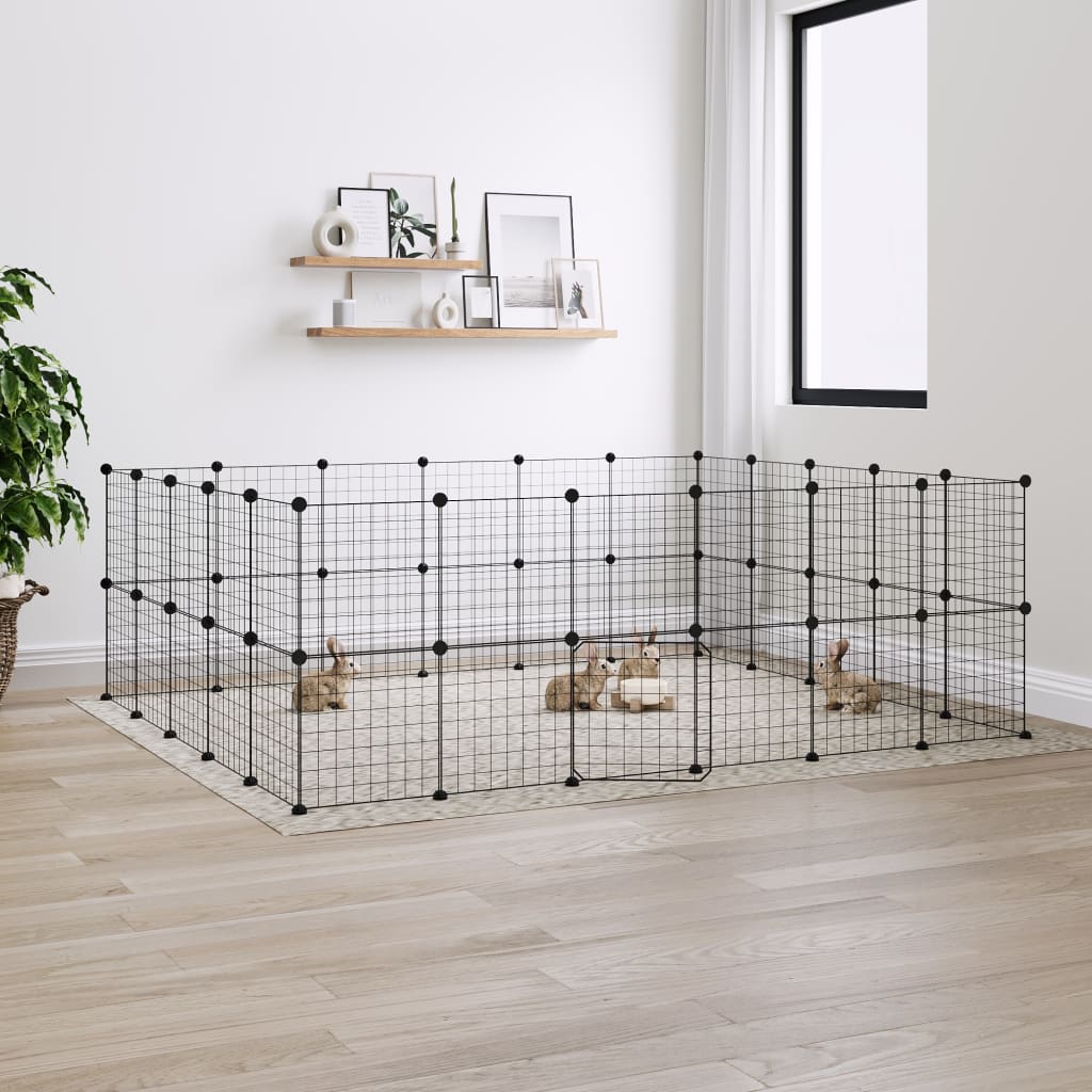 Vidaxl huisdierenkooi met deur 44 panelen 35x35 cm staal zwart