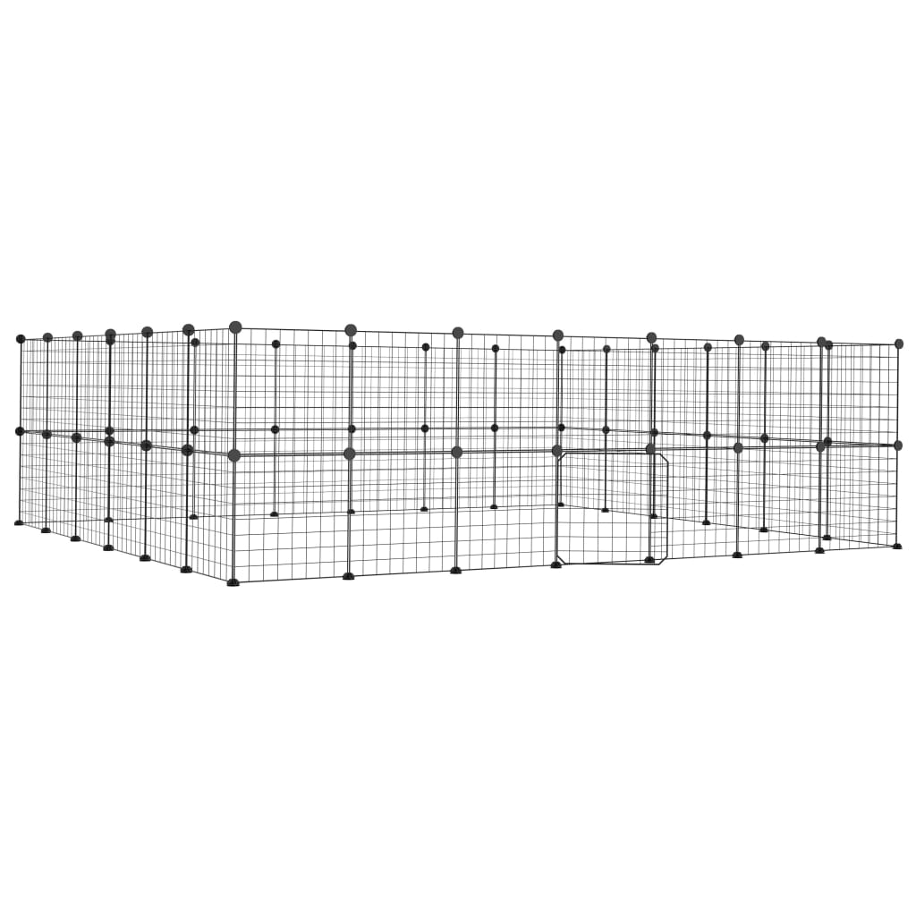 Vidaxl huisdierenkooi met deur 52 panelen 35x35 cm staal zwart