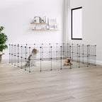 Vidaxl huisdierenkooi met deur 52 panelen 35x35 cm staal zwart