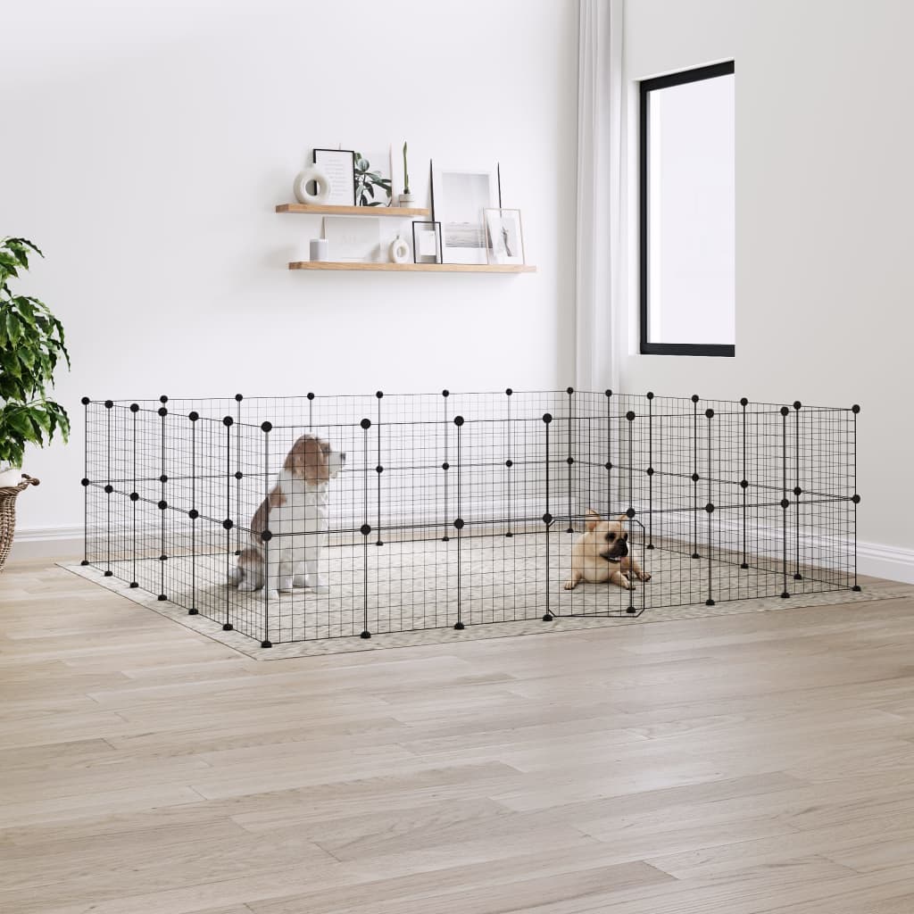 Vidaxl huisdierenkooi met deur 52 panelen 35x35 cm staal zwart