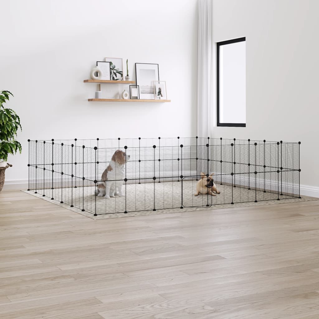 Vidaxl huisdierenkooi met deur 60 panelen 35x35 cm staal zwart