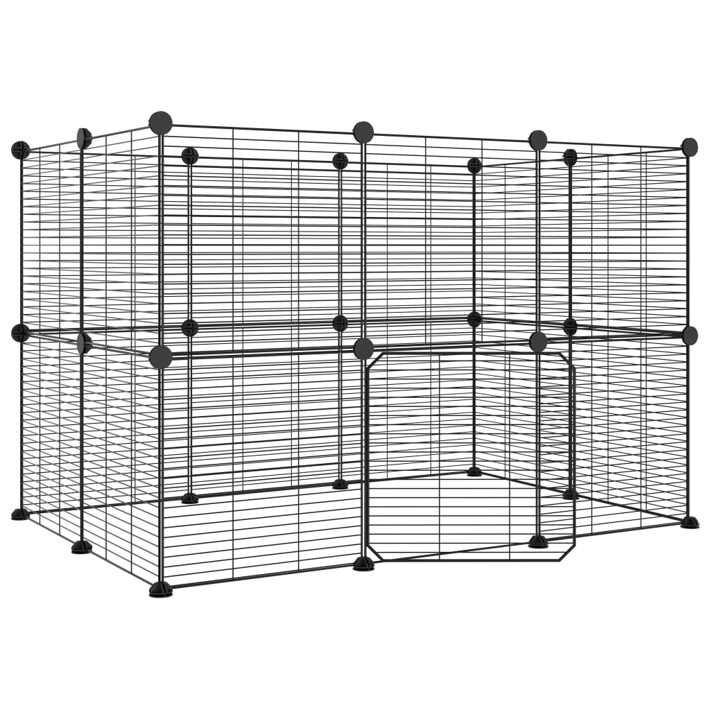 Vidaxl huisdierenkooi met deur 20 panelen 35x35 cm staal zwart
