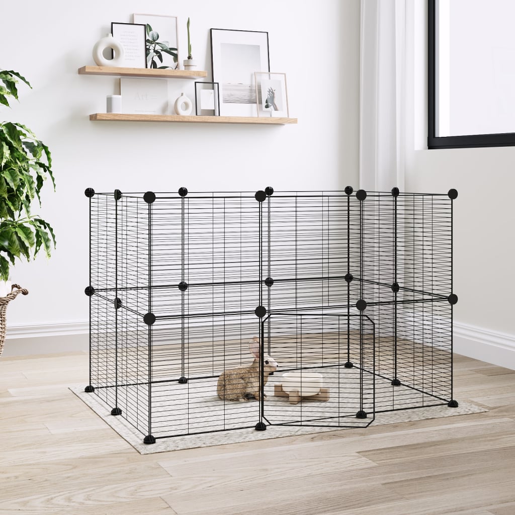 Vidaxl huisdierenkooi met deur 20 panelen 35x35 cm staal zwart