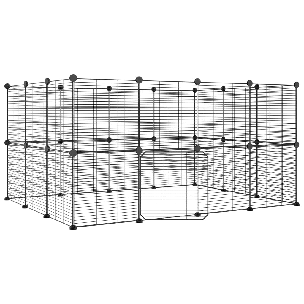Vidaxl huisdierenkooi met deur 28 panelen 35x35 cm staal zwart