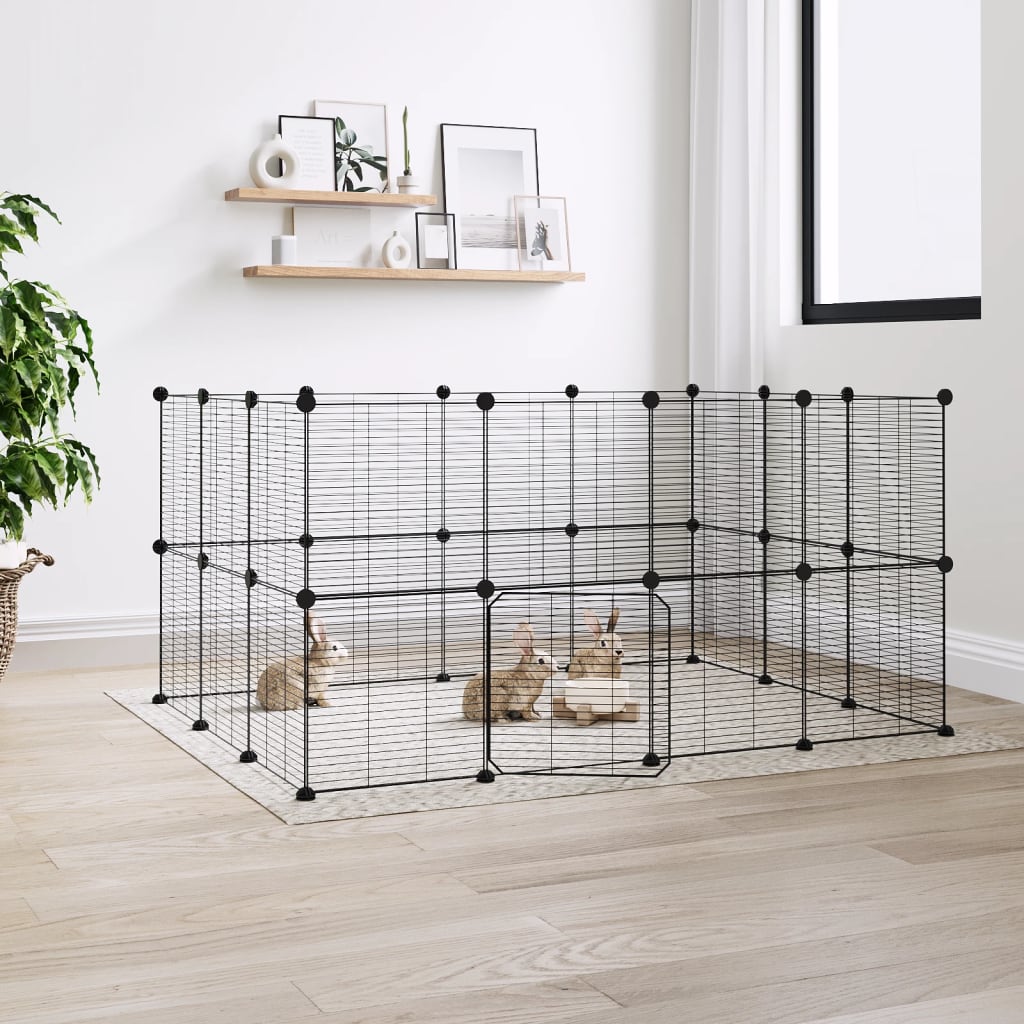 Vidaxl huisdierenkooi met deur 28 panelen 35x35 cm staal zwart