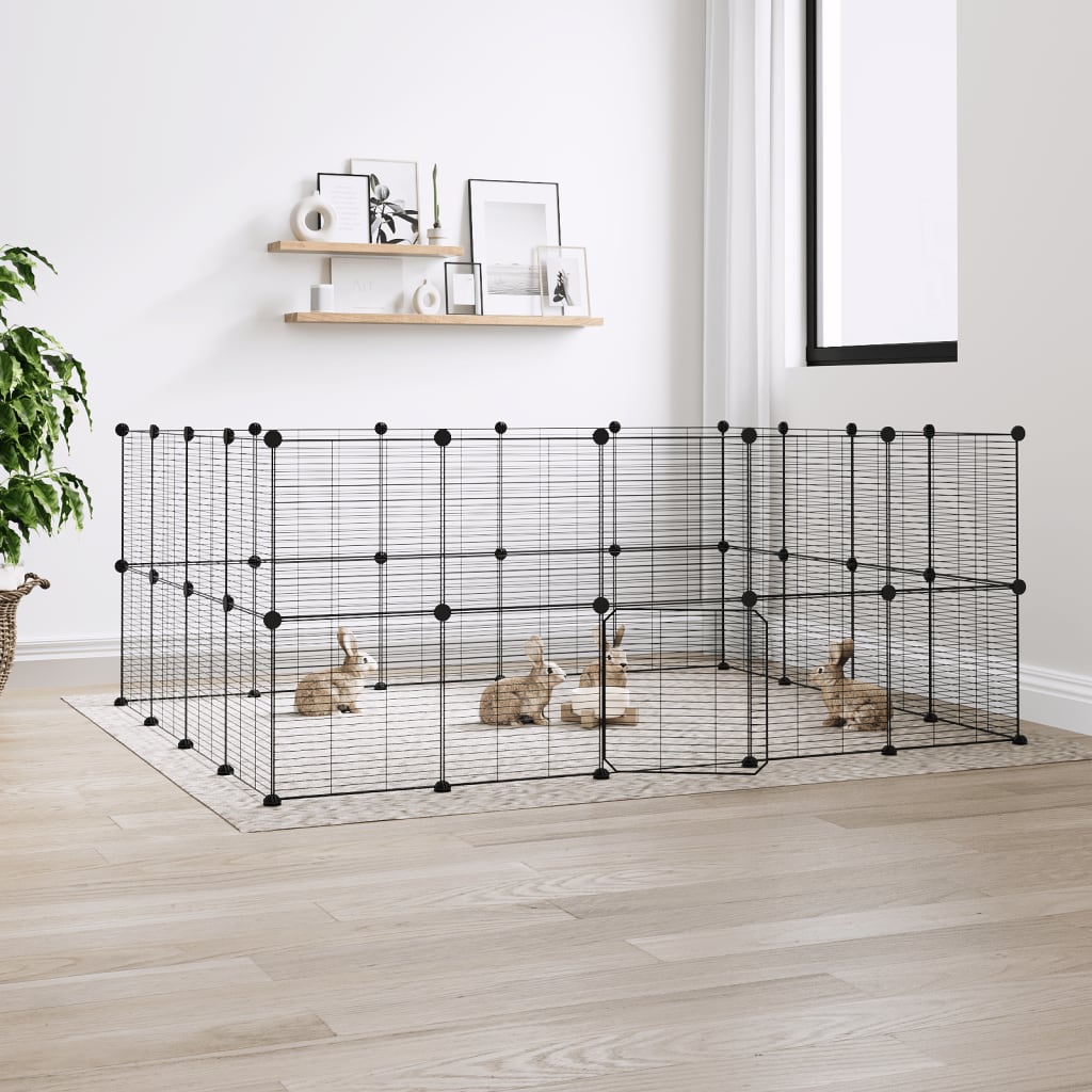 Vidaxl huisdierenkooi met deur 36 panelen 35x35 cm staal zwart